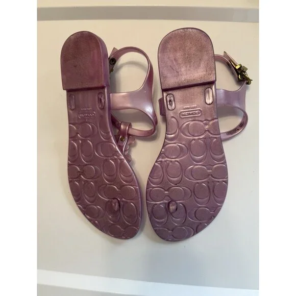 Signature Coach Paisley Flower Jelly Sandals Thong Slingback Shimmer Pink - Picture 3 of 3